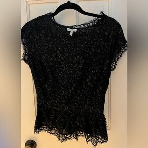 JOIE lace peplum top cap sleeve black lace date night cocktail holiday formal